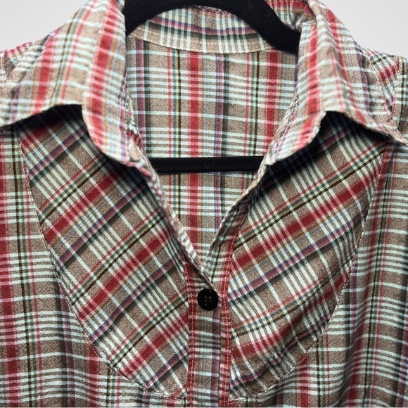 Plaid shirt/tunic with lace detail pockets Size Medium​ - Picture 6 of 9